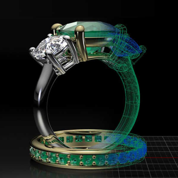 3D model of a ring transitioning into its wireframe view